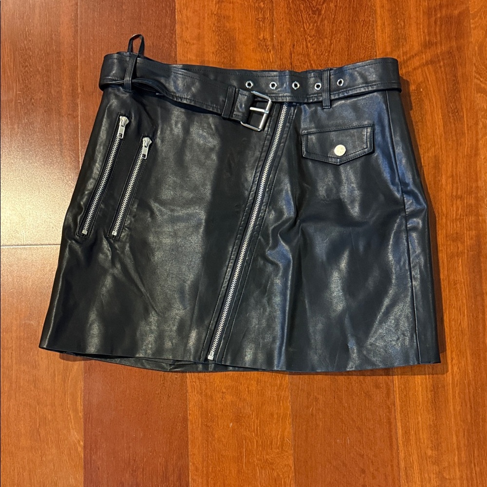 Black Faux Leather Mini Skirt with Belt